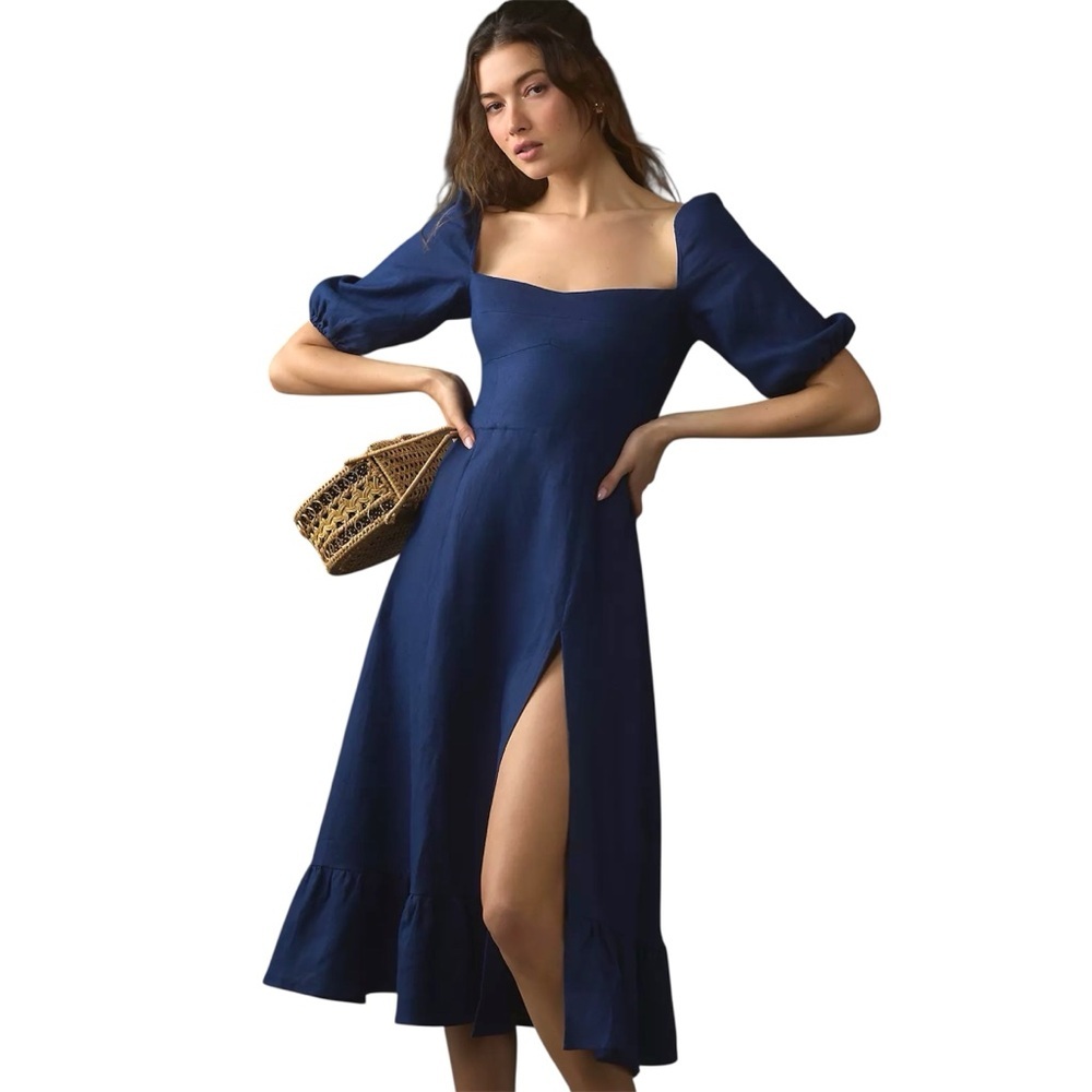 Reformation Belgium Linen Midi Dress in Danube
